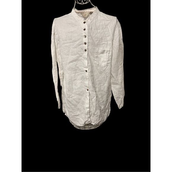 Beautiful J. Jill Love Linen Womens size medium beige white Long Sleeve Button D - Picture 1 of 8